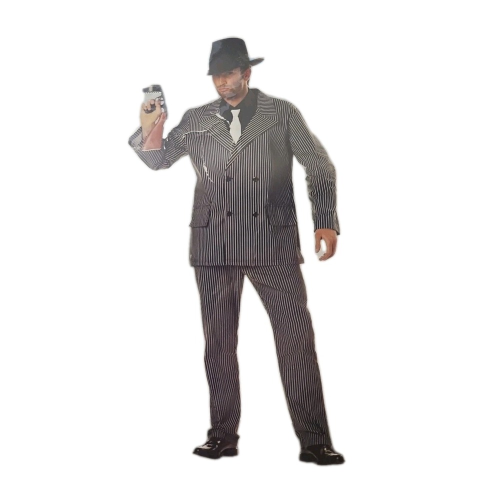 California Costume GANGSTER Mens‎ L 42-44 Complete New Pin Striped Suit & Tie